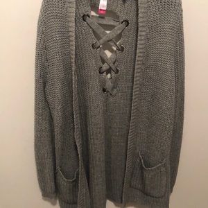 Grey cardigan with lace up detail on the back